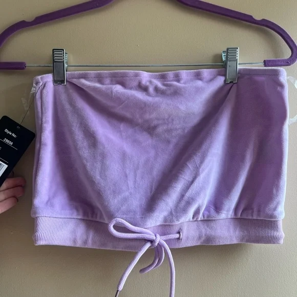 Lavender Strapless Drawstring Crop Top/short set - Women L NWT - Picture 3 of 10